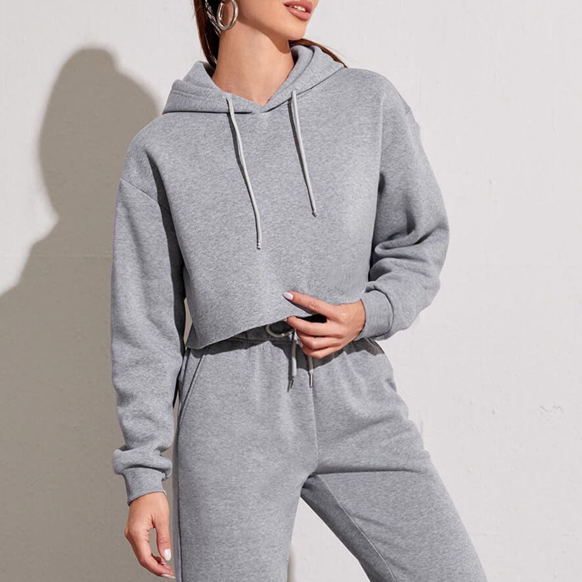 Women's Oversized Cropped Hoodie - Thick Y2K Streetwear Pullover With Drawstring Hood, Short Length For Fall & Winter Fashion_ecoleips.com