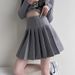 Women's High Waist Pleated A-Line Mini Skirt – Korean JK School Style In Black Grey, Sweet Y2K Bottom_ecoleips.com