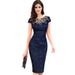 Women's Pencil Dress – Polyester Blend High Waist Bodycon Dress With Short Sleeves (Lace Trim, Work-to-Weekend Staple)_ecoleips.com