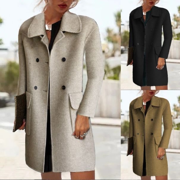 Elegant Oversized Wool Blend Trench Coat For Women - Loose Fit Mid-Length Coat With Double Breasted Design, Available In Multiple Colors_ecoleips.com