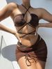 Verve 2025 New Women's Swimsuit Solid Color Mesh Skirt Sexy Bikini Three-Piece Set Swimwear_ecoleips.com