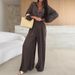 Women's Solid Color Long Sleeve Casual Shirt Set Two Piece Outfit Loose Fitting Spring Autumn Summer Fashion by European American Designers_ecoleips.com