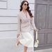 Pink Tweed Blazer Women Lapel Double Breasted Gold Button Long Sleeve Elegant Office Commuter Textured Jacket With Pockets_ecoleips.com
