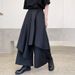 High-Waisted Asymmetrical Wide-Leg Pants Black Layered Stripe Design Unisex Darkwear Street Fashion M-4XL_ecoleips.com