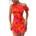 Sexy Lace Trim Wrap Dress – Floral Print Backless Bodycon Mini Dress For Women, Retro Sling Halter Neck Party Dress (Red, S)_ecoleips.com