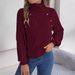 2026 Casual Solid Color Button Twist Turtleneck Lantern Sleeve Pullover Sweater Women's Clothing_ecoleips.com