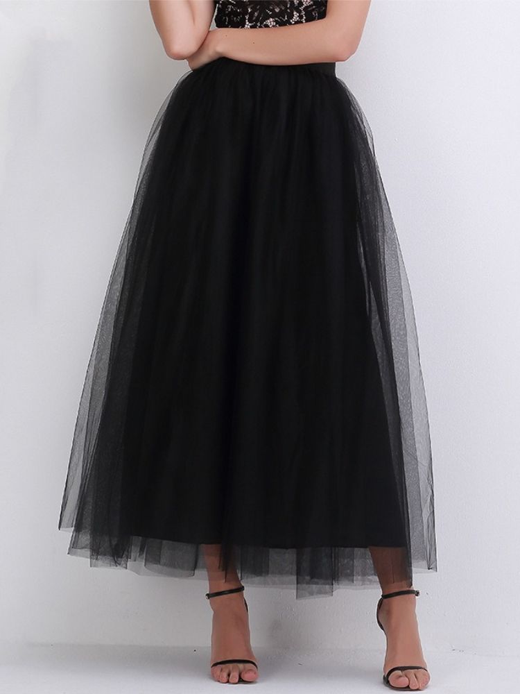 K Women's Mesh Half Body Long Skirt, Gauze Skirt_ecoleips.com