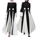 Women's Clothing Color Contrast Design With Flower Belt Long Temperament Elegant Dress_ecoleips.com
