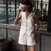 Women's Linen Vest & Shorts Set – Breathable Workwear-Inspired Two-Piece Outfit (Xs-L, 12 Colors)_ecoleips.com