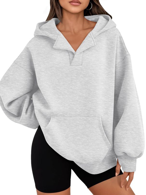 Women's Clothing Solid Color Loose Pocket Long Sleeve Hooded Oversized Hooded Sweatshirt With Pockets - Stylish & Comfortable Streetwear Pullover_ecoleips.com