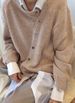 K New Oblique Button Irregular Design Lazy Style Cardigan Round Neck Knitted Coat For Women. No Innerwear Or Other Accessories_ecoleips.com