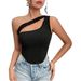 Women's Clothing New Slim Ultra Short Irregular Hem Oblique Shoulder Wrap Chest Vest Hollow Top_ecoleips.com