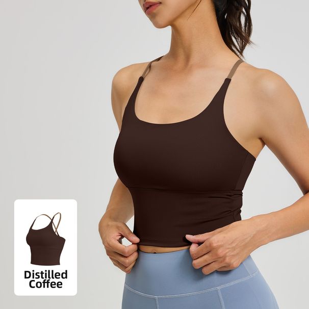 Women's Clothing Sports Bra Nude High Elasticity Summer Fitness Vest Top With Chest Pad Yoga Suspenders_ecoleips.com