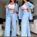 Summer Women's Elegant Solid Color Split Sleeve Lapel Straight Leg Suit Pants Set European And American Foreign Trade Clothing_ecoleips.com