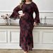 Elegant Plus Size Mermaid Maxi Dress Floral Print Evening Gown With Trumpet Sleeves And Feminine Silhouette_ecoleips.com