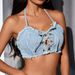 Aria Basics European And American Sexy Hot Girl Denim Shorts Dopamine Bandeau Two-piece Swimsuit Set For Women Bikini Beach Vacation_ecoleips.com