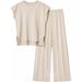2024 European And American Women's Knitted Casual Sleeveless Vest Knitwear + Wide-Leg Pants Two-Piece Set_ecoleips.com