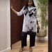 Women's Clothing Pleated Print Black Butterfly Animal Flower Print Top Wide Leg Straight Pants_ecoleips.com