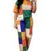 Color Block Women's Casual Street Style Two-Piece Outfit T-Shirt And Elastic Waist Wide-Leg Pants Set Short Sleeve_ecoleips.com