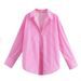 Women's 3D Print Long Sleeve Striped Shirt Loose Fit Versatile Stylish Top for Spring/Summer Commuters_ecoleips.com
