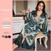 European And American Style Spring Summer Cross-Border Printed Bathrobe For Women Sexy Imitation Silk Nightgown Fashion_ecoleips.com