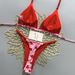 Strawberry Print Two Piece Swimsuit Bikini Set - Triangle Thong Design Regular Size Polyester Nylon Sexy Vacation Style_ecoleips.com