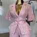 Women's Clothing Summer New Fashion Lapel Hollow Short Sleeved Shirt Wide Leg Shorts Casual Suit_ecoleips.com