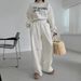 Chic High Waisted Slimming Drawstring Pants Women's Winter Retro Style Crew Neck Sweatshirt With Letter Print Casual Set_ecoleips.com