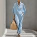 Women's Loose Fit Stand Collar Button Front 3/4 Sleeve Shirt Maxi Dress – Casual Resort Gown For Spring Summer 2026_ecoleips.com