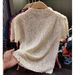 Women's Clothing Women's Classic Style Rhinestone Pleated T-Shirt Short Sleeved Fashionable Stand Up Collar Versatile Base Layer For Summer_ecoleips.com