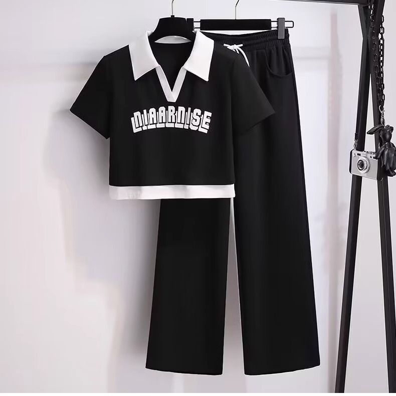 Women's Clothing Casual Sports Suit For Women Summer New Internet Celebrity Fashionable Sweatshirt Wide Leg Pants Running Suit Two Piece Set_ecoleips.com