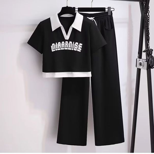 Women's Clothing Casual Sports Suit For Women Summer New Internet Celebrity Fashionable Sweatshirt Wide Leg Pants Running Suit Two Piece Set_ecoleips.com