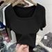 Women's plus Size Square Neck T-Shirt Soft Ribbed Fabric Flattering Fit Solid Color Basic Top Summer Essential Fashion_ecoleips.com