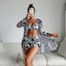 Women's High Waist Bikini Swimwear Set 3-Piece Adjustable Drawstring Floral Print Conservative Swimsuits_ecoleips.com