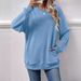 Women's Fleece-Lined Slightly Loose Crew Neck Pocket Sweatshirt_ecoleips.com