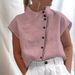 Women's Clothing Button Cotton And Linen Stand Collar Casual Shirt Comfortable Short Sleeve Shirt_ecoleips.com