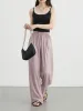 CHIC VEN Korean Women Pants High Waisted Loose Solid Textured Elastic Waist Wide Leg Casual Trousers For Woman Sport Summer 2026_ecoleips.com