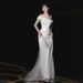 Elegant French Style Bridal Gown off the Shoulder Toast Dress Engagement Evening Banquet Women's Party Wear_ecoleips.com