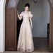 Champagne Colored Halter Neck Evening Gown Long Elegant Understated Luxury Women's Party Wear For Annual Meetings Emcees Birthday Parties Occasions_ecoleips.com