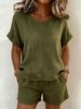 Women's Clothing Women's Solid Color Casual Crew Neck Short Sleeved Shirt And Shorts Two Piece Set For Formal & Casual For Women_ecoleips.com