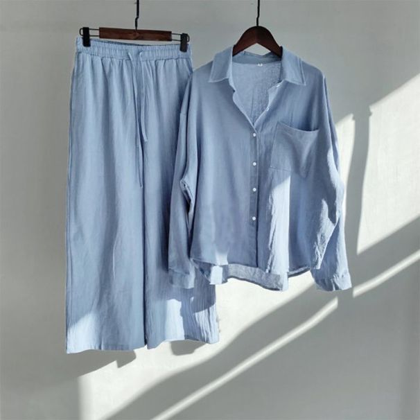 Loose Casual Women's Suit Two Piece Wide Leg Trousers Apricot Color_ecoleips.com