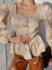 K Elegant Embroidered Blouse, New Commuter Style, Square Neck, Puffy Sleeves, Women's Top, Women's. No Bags, Earrings Or Other Accessories._ecoleips.com