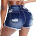 Women's Stretchy High-Waisted Ripped Denim Shorts - Summer Fashion, Comfort Fit, Streetwear Style (S-XXL, Light Blue/Dark Blue)_ecoleips.com