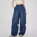 Women's Clothing Minimalist Wide Leg Pants Lightly Deconstructed, Front Split, Elegant Loose Jeans, High Waist, Casual Long Pants_ecoleips.com
