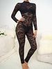 K European And American Style New Sexy Hot Girl Black Lace Hollow Out Perspective Long Sleeved Temperament Slim Fitting Jumpsuit. No Accessories_ecoleips.com