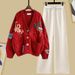 Women’s Clothing Fashion Suit Autumn New Korean Loose V Neck Knitted Sweater Top With Loose Drape Sports Straight Pants_ecoleips.com