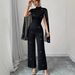 Women's Clothing Women's Elegant Chiffon Jumpsuit Style Spring Autumn Sequined Semi High Neck Long Sleeve Solid Color Romper_ecoleips.com