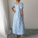 Women's Clothing Daisy Embossed Dress American Style Short Sleeve A-Line Skirt Casual Summer Fashion Thin Material_ecoleips.com