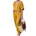 Women's Clothing Women's Fashion Casual Summer Multi Color V Neck Loose Cotton And Linen Suit_ecoleips.com