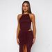 Women Sexy Lace Up Backless Cropped Cami Top Smocked Split Midi Skirt Two Piece Dress Set Summer Outfit_ecoleips.com